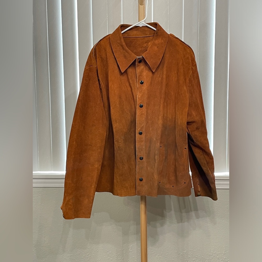 Brown Cowhide Leather Men's Welding Jacket Size L or XL